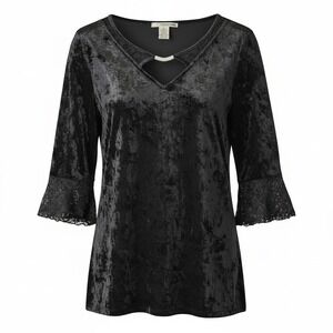 Belah & Codey Vamp Goth Black Velvet Keyhole Neck Metal Rhinestone XL Top Y2K